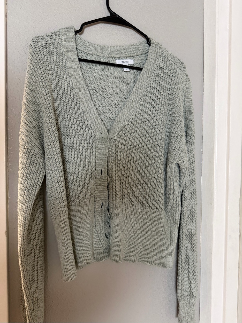 Nine West Light Sage V-Neck Button Front Cardigan